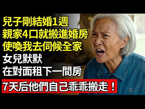 兒子剛結婚1週，親家4口人就搬進婚房，使喚我去伺候全家，女兒默默在對面租下一間房，7天后他們自己乖乖搬走！#退休金#養老#慧心家務#老人社#人間家事