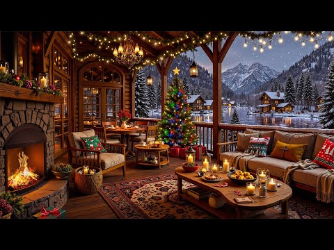 Christmas Porch Ambience🎄 Christmas Jazz Instrumental Music & Fireplace Sounds for Good Mood, Unwind