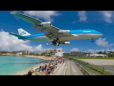 ST. MAARTEN and SKIATHOS - LOW LANDINGS and JETBLASTS - Boeing 747, A340, B757 ... (4K)