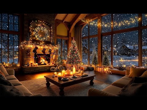 Relaxing Christmas Carol Music 🎄 Cozy Christmas Fireplace with Snowfall ❄️🔥 Christmas Ambience Music