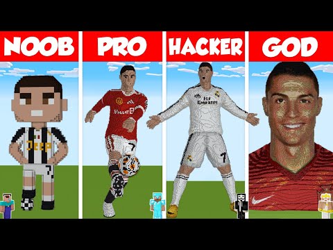 Minecraft CRISTIANO RONALDO STATUE HOUSE BUILD CHALLENGE - NOOB vs PRO vs HACKER vs GOD / Animation