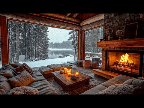 Tranquil Winter Scene ❄️Cozy Living Room, Fireplace Glow & Smooth Piano Music for Warm Winter Day