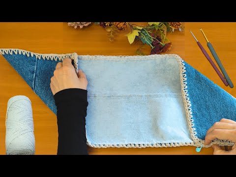 Very easy bag tutorial with old jeans and crochet (with subtitles)