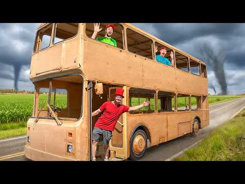 Driving 100 Miles In 2 Story Cardboard Bus!