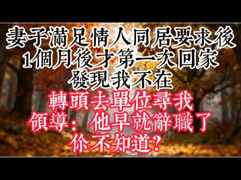 【完結】妻子滿足情人同居要求後,1個月後才第一次回家,發現我不在,轉頭去單位尋我,領導:他早就辭職了,你不知道?