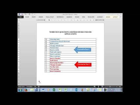 Part 1 -  prepare for a Microsoft Word job tests -all versions