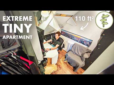 Living in a Shockingly Small 110 ft² Apartment with Clever Self-Built Furniture! – FULL TOUR