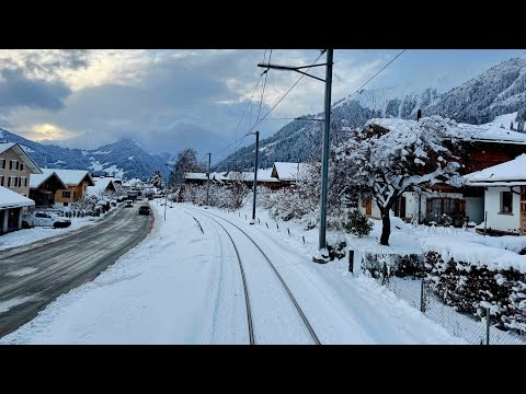 1st SnowFall: Cab ride - Gstaad to Montbovon Switzerland | GoldenPass Train Driver view | 4K 60p HDR