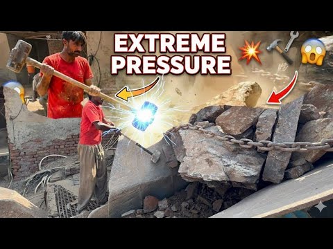 Extreme Pressure Test: Huge Red Stone Block Gets Crushed Into Dust Instantly