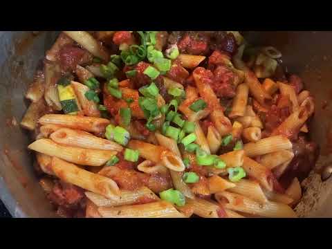 Zucchini, Beef, Peppers, Garlic & Onion Penne Pasta Recipe At Home