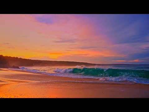 Golden Afterglow on the Beach with Turquoise Ocean Waves | Relaxing ASMR for Deep Sleep | 3H in 4K