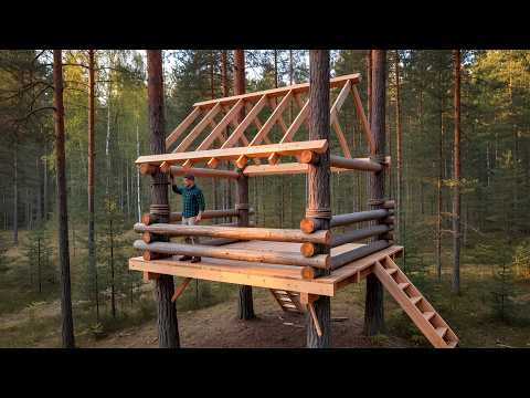 Man Built Two Incredible Elevated Shelters Between the Trees  @bushcraftua1
