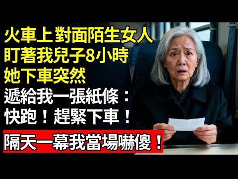 火車上，對面陌生女人，盯著我兒子8小時，她下車突然，遞給我一張紙條：快跑！趕緊下車！隔天一幕我當場嚇傻！#退休金#養老#慧心家務#老人社#人間家事