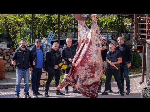 BUFFALO MEAT on CHARCOAL GRILL. COOKING 500 kilo BUFFALO. ENG SUB