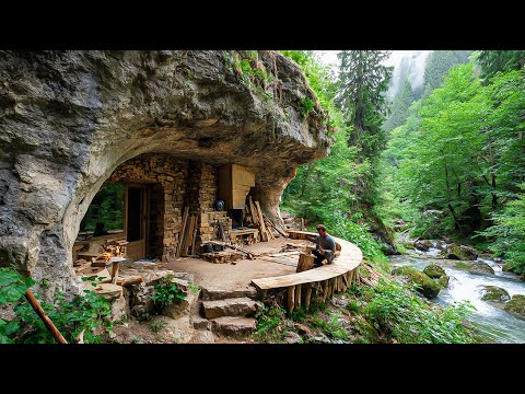 Completed the Ultimate Cliffside Bushcraft Shelter | Warm Bed System & Wild Survival Build