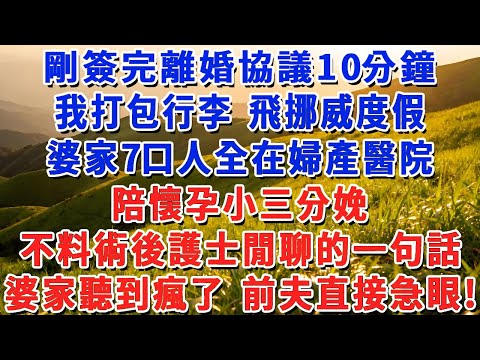 剛簽完離婚協議 10分鐘，我打包行李 飛挪威度假，婆家7口人全在婦產醫院，陪懷孕小三分娩，不料術後護士閒聊的一句話，婆家聽到瘋了 前夫直接急眼！#小娟講故事 #情感故事 #老年生活