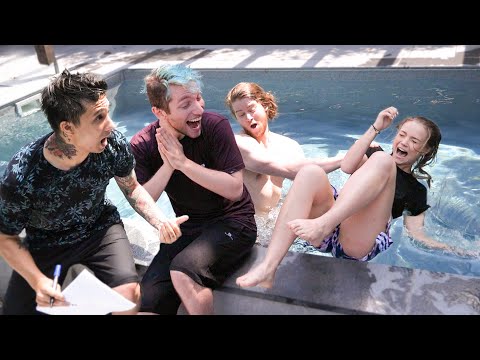 Richtig oder in den Pool gezogen werden😅💦 mit Julia Beautx und Julien Bam