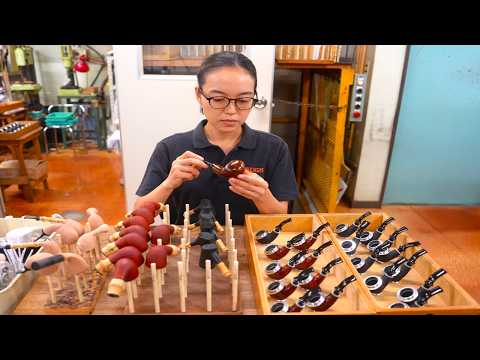 The process of making a handmade tobacco pipe. Excellent pipes by Japanese female craftsmen.