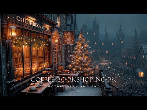 Cozy Winter Balcony Bookshop Nook Over a Victorian Town | Christmas Dark Academia Piano Ambience