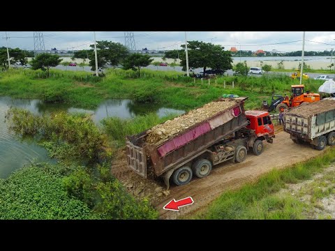 Heavy Machinery!!DUMP Truck 25.5Ton Fill Land Foundation Road Construction Using Bulldozer SHANTUI