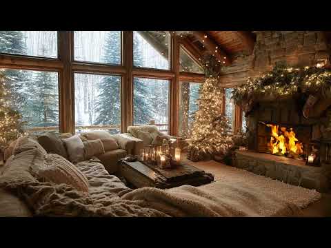 Serene Christmas Snow Paired With Crackling Fire Creates A Warm Glow And Peaceful Holiday Mood