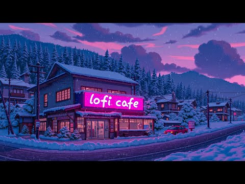 Lofi Café Winter Night ❄️ Cozy Snowy Street Ambience & Chill Lofi Beats to Relax, Study & Sleep