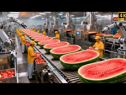 Inside a Modern Watermelon Processing Plant:From Whole Melons to Sweet Red Juice (Full Process) 2026
