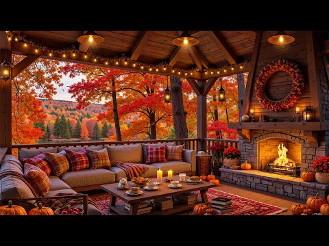 Tranquil Autumn Jazz at the Forest Porch 🍁 Warm Fireplace Ambience & Gentle Jazz for Study and Focus