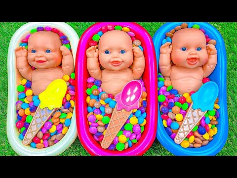 Minutes Satisfying Video | Mixing Funny Candy ASMR & Make Up in 3 Bathtubs with Magic M&M's Slime