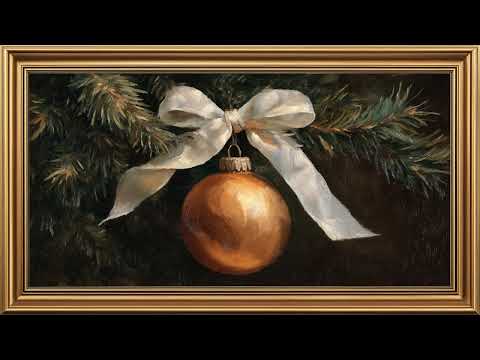 Golden Christmas Ornament Oil Painting | Elegant Holiday Frame TV Art | Cozy Xmas Digital Decor 4K