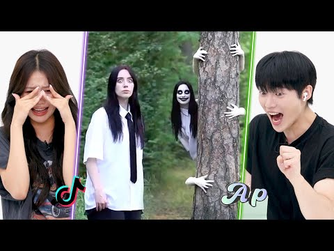 Two Korean idols watching TikTok 'Run away and hide' horror challenge ｜asopo