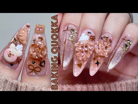 Quokka Bread Baking Nails 🥨🤎 Cute Bakery Creations! DIY Nails / 3D Nail Art / Nail ASMR