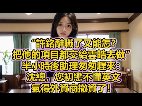 “許銘辭職了又能怎？把他的項目都交給雲皓去做”，半小時後助理匆匆趕來：沈總，您初戀不懂英文，氣得外資商撤資了！