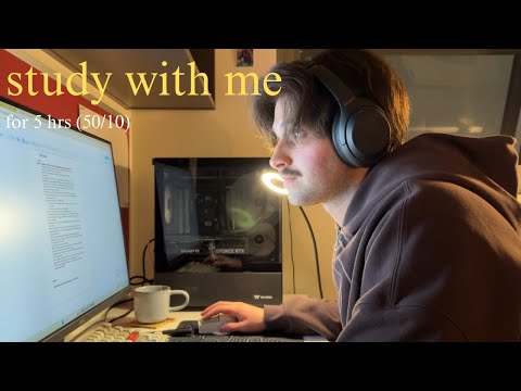 study with me for 5hrs (50/10 pomodoro, rain sounds/ no music)