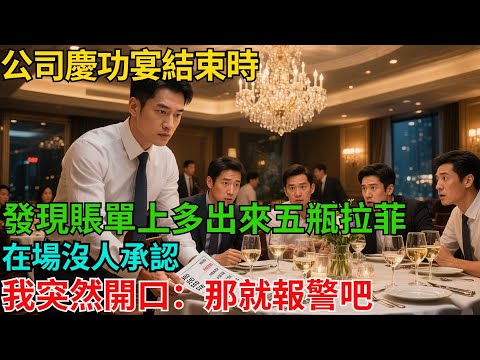 公司慶功宴結束時，發現賬單上多出來五瓶拉菲，在場沒人承認，我突然開口：那就報警吧【非常物語】#職場故事#職場矛盾#職場人際關系#職場揭秘