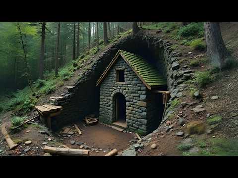 Men Build Secret Underground Stone Cottage Tucked Into the Hill by the River—Unreal Build! @DimaCamp