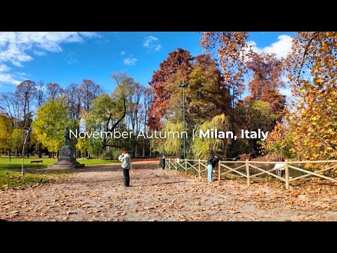 Milan in Autumn: Relaxing Walk in Gardens of Indro Montanelli (Sunny Weather with 10°C/50°F)