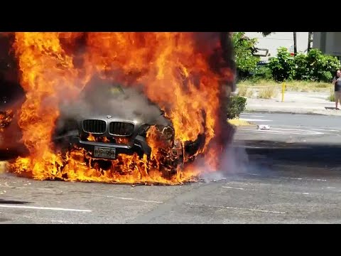 Car erupts in flames