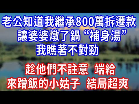 老公知道我繼承 800 萬拆遷款，讓婆婆燉了鍋 “補身湯”，我瞧著不對勁，趁他們不註意，端給來蹭飯的小姑子，結局超爽！#生活經驗 #为人处世 #人生感悟 #故事分享 #打脸