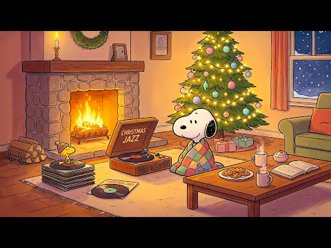 Christmas Mood with Snoopy 🎄| Cozy Fireplace Ambience Jazz & Soft Glow for Positive Vibes