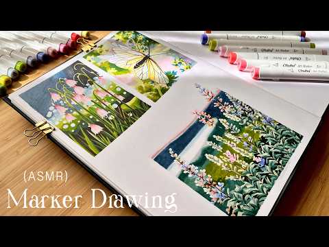 ASMR Marker Drawing⎪Ohuhu Markers Unboxing + New Sketchbook 🌿