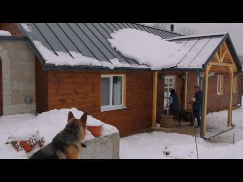 Village life in a frozen village. Furnishing a country house and preparing winter food