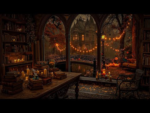 Quiet Evenings at Autumn Study Room With Castle View | Relaxing Dark Academia Music for Read & Write