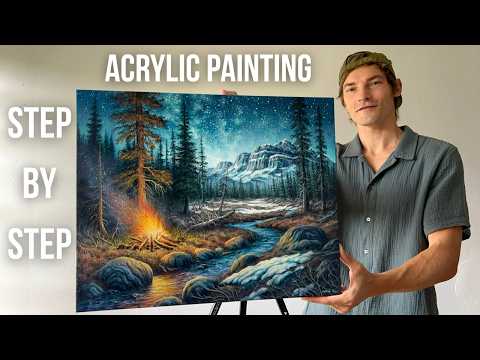 STEP by STEP Starry Night Campfire Acrylic Painting