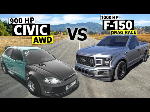 1000hp Ford F-150 “Gator” drag races K-Swapped 900hp Honda Civic
