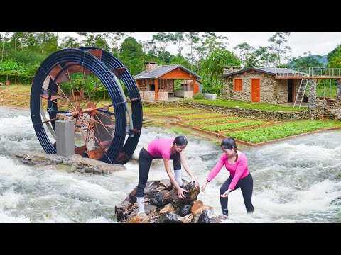 Repairing Giant Water Wheel After it Was Damaged By Major Flood - Pouring Concrete For The Pillars