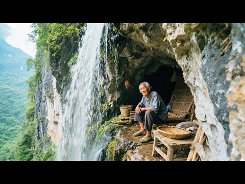 Visiting an old man who lives in a cliff water curtain cave in Guizhou. He is 70 years old but look