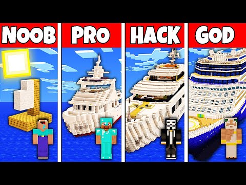 Minecraft Battle: NOOB vs PRO vs HACKER vs GOD! BOAT HOUSE BUILD CHALLENGE in Minecraft