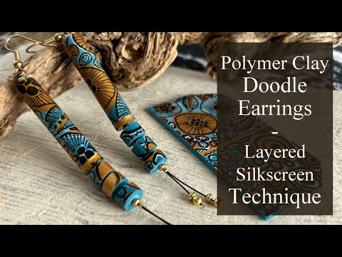 Polymer Clay Doodle Earrings - Single Silkscreen Layered Technique