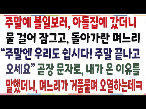 (반전신청사연)주말에 볼일보러 아들집에 갔더니, 문 걸어잠그고 돌아가란 며느리! 곧장 문자로 내가 온 이유를 말했더니, 며느리 거품물며 오열하는데[신청사연][사이다썰][사연라디오]